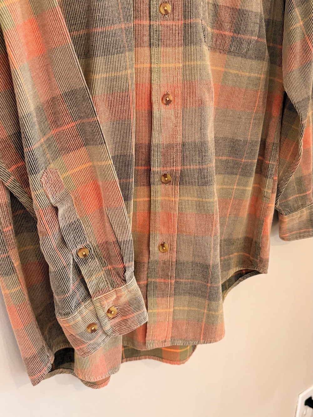 ORVIS Corduroy Button-Down Plaid Shirt in Orange Grey Green Men’s Medium - Picture 5 of 14